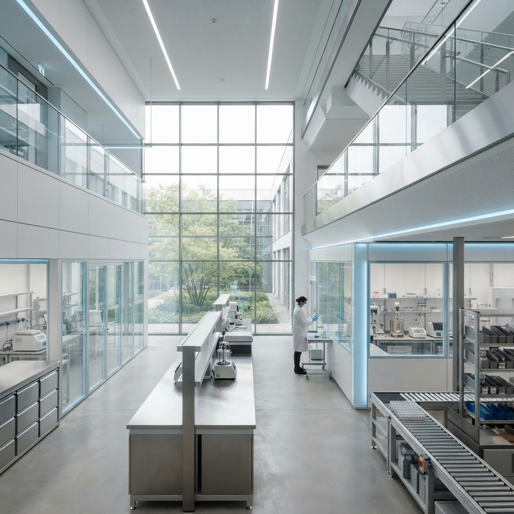 A calm, clinical European laboratory environment representing the PepToMax standard